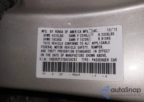 2013 Honda Accord Lx from USA, damaged, VIN 1HGCR2F37DA038293